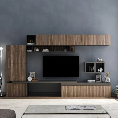 The Range Haven Wall Mounted Entertainment Center - Black and Alina Pattern