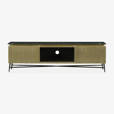 The Range Teramo Flute Gold 2 Door TV Unit with Black Marble Top - Yellow