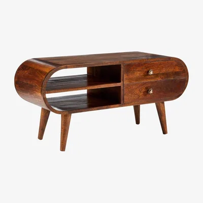The Range Solid Mango Wood Oval Tv Media Unit Dark Oak - Brown