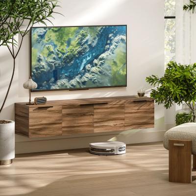 The Range HOMCOM Floating TV Stand Cabinet with Shelves and Doors Brown - Brown