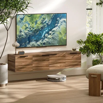 The Range HOMCOM Floating TV Stand Cabinet with Shelves and Doors Brown - Brown