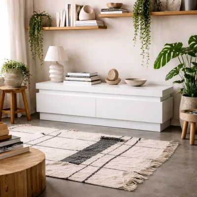 The Range Hjorring 2 Drawer Gloss TV Cabinet with Concealed LED Lighting - White