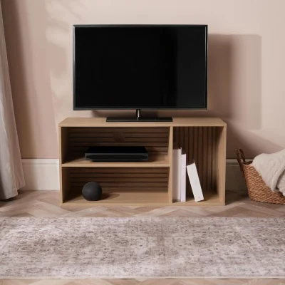 The Range Dallas 3 Cube Slat Panel TV Unit - Natural Wood / 36cm