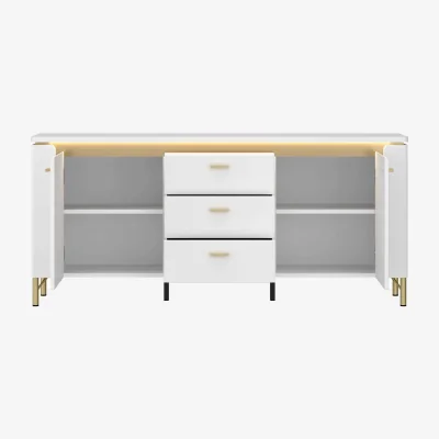 The Range Maribo Gloss White TV Unit with Gold Metal Legs, 2 Doors & 3 Drawers - White