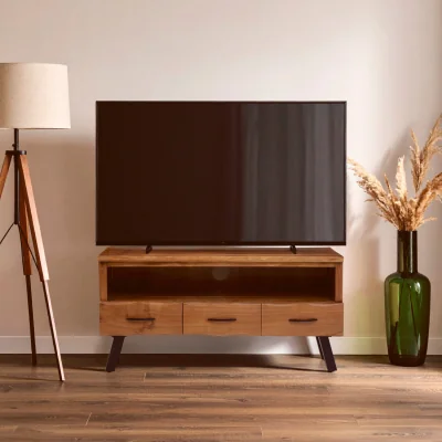 The Range Nashik Three Drawer Acacia Media Unit - Black, Natural