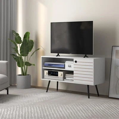 The Range HOMCOM TV Stand Cabinet with Open Shelves and Cable Holes - White