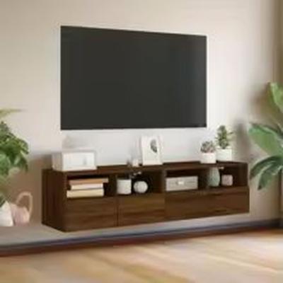 The Range 2 PCS Oak TV Wall Cabinets Wood Storage Units - Brown