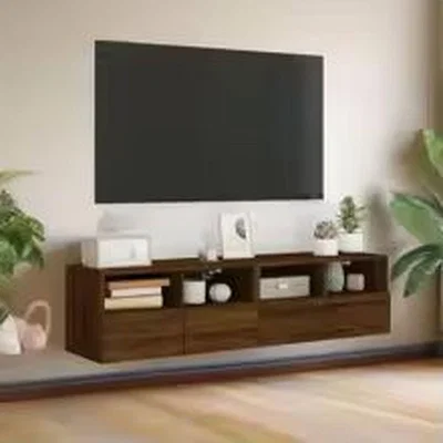 The Range 2 PCS Oak TV Wall Cabinets Wood Storage Units - Brown