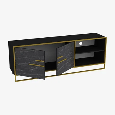 The Range Polkana 160 cm Wide TV Unit TV Stand with Cabinets - Black Marble Effect