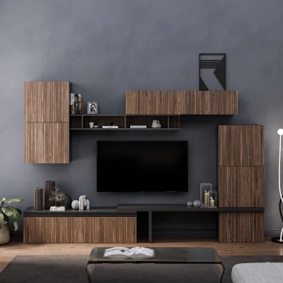 The Range Malaga Wall Mounted Entertainment Center - Black and Alina Pattern