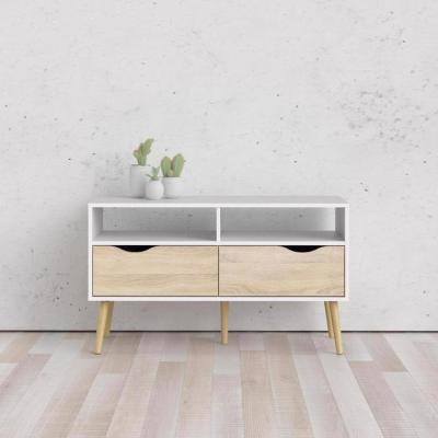 The Range FWStyle 2 Drawer 2 Shelf White Oak TV Unit Stand - White & Oak