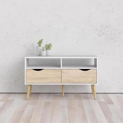 The Range FWStyle 2 Drawer 2 Shelf White Oak TV Unit Stand - White & Oak