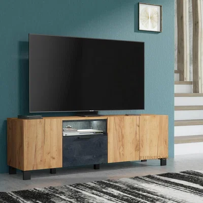 The Range Enzo 04 TV Stand - Oak & black Concrete Effect