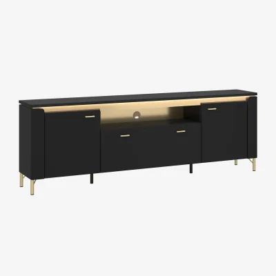 The Range Genoa TV Cabinet 2 Door 1 Drawer 200cm Wide in Black Matt/Gold - Black & Gold