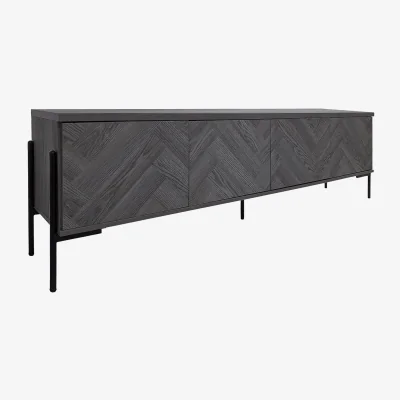 The Range Charlene Lowboard with 4 doors in Grey Fish OakGrey Oak - Grey Oak Fishbone/Grey Oak
