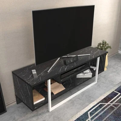 The Range Astona TV Stand - Black Marble Effect and White - Black Marble Effect