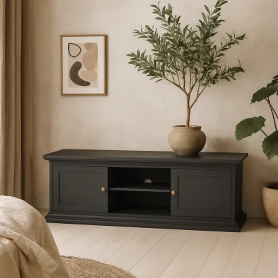 The Range Osaka Farmhouse Dark TV Unit 2 Doors with Open Shelves - Grey