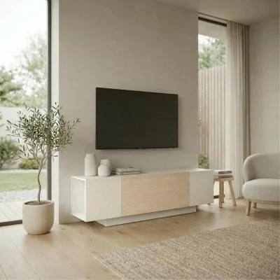 The Range Decortie Victor TV Unit With Open Display Shelf - Sandstone, Sonoma Oak, White