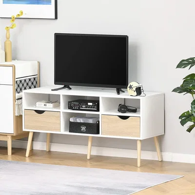 The Range TV Stand Unit for TVs up to 42'' Flat Screen with Drawers - White and oak