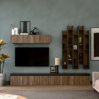 The Range Annecy Wall Mounted Entertainment Center - Black and Alina Pattern
