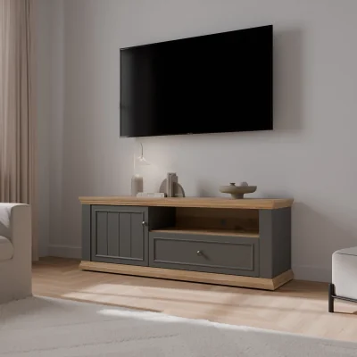 The Range Pontypool TV Unit with Drawer & Open Shelf - Grey and Mauvella Oak