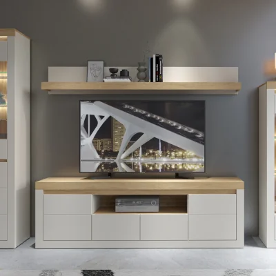 The Range Naxxar TV Cabinet with 2 Doors and 2 Drawers in Cashmere and Stone Oak - Cashmere & Stone Oak