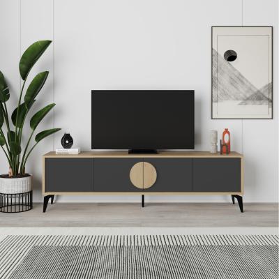 The Range Gora Modern TV Unit with 2 Doors Storage TV Cabinet 180cm - Oak - Silky Black