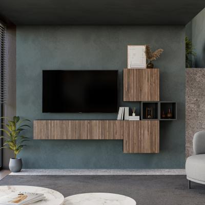 The Range Sabadell Wall Mounted Entertainment Center - Black and Alina Pattern