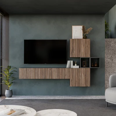 The Range Sabadell Wall Mounted Entertainment Center - Black and Alina Pattern
