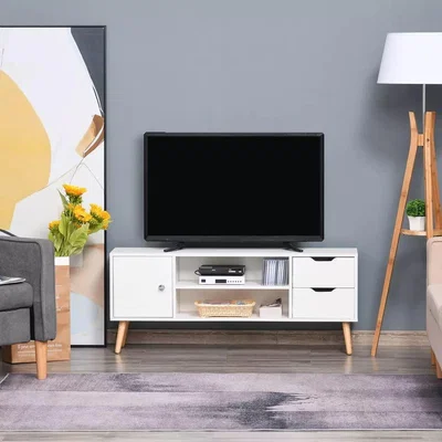 The Range 120cm Modern TV Stand Media Console Table Cabinet with Storage Shelf and Drawers - White and Natural