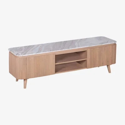 The Range Boston Natural Oak and Brown Marble 2-Door TV Unit - Brown