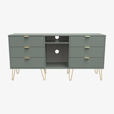 The Range Linear 6 Drawer TV Unit - Reed Green