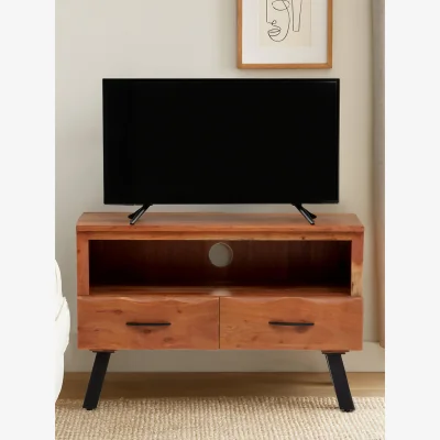 The Range Nashik Two Drawer Acacia Media Unit - Black, Natural