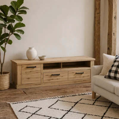 The Range Tampere TV Unit in Artisan with Handles 1 Door and 2 Drawers - Natural