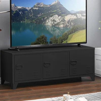 The Range Metal Wide Storage Cabinet 3 Door 7.5cm Leg - Black
