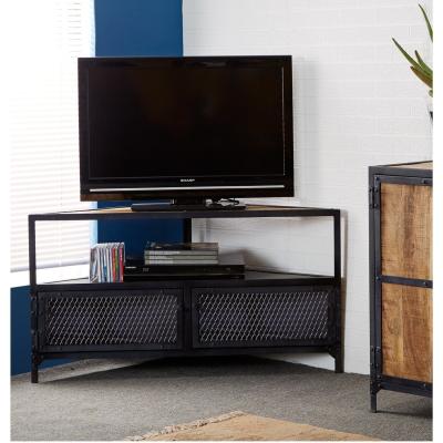 The Range Vintage Up Cycled Industrial Wood Corner TV Unit - Light Wood