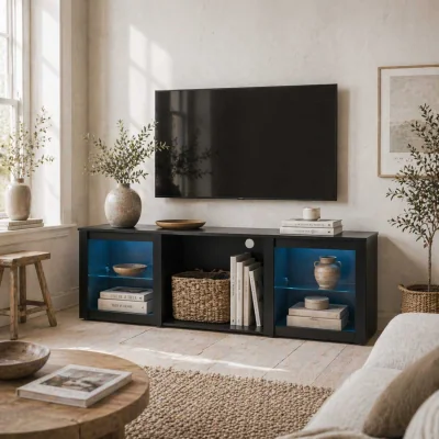 The Range Filu Nara 160cm Black TV Stand with LED Lighting and Storage for 65 Inch Screens