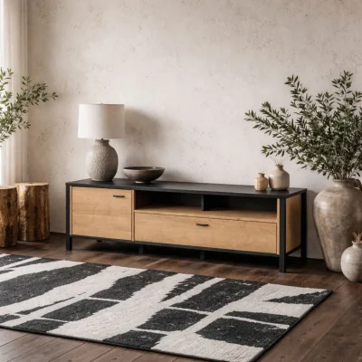 The Range Egtved TV Unit and Riviera Effect Wide - Black