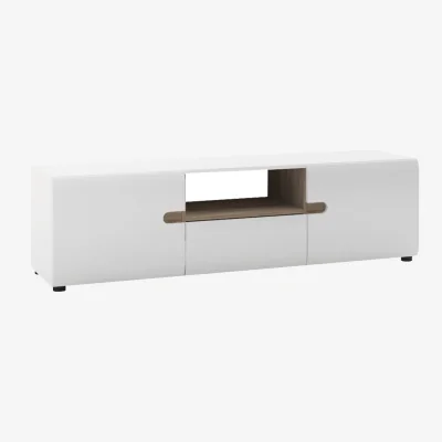 The Range Chelsea Living Wide TV Unit in White with a Truffle Oak Trim - White & Truffle Oak