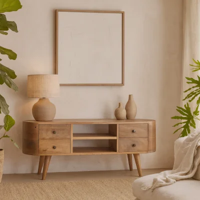 The Range Padua Round Mango Wood TV Unit 4 Drawers - Brown