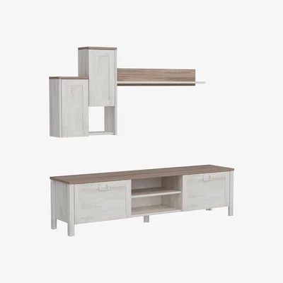 The Range Sento Entertainment TV Stand, TV Table and Lowboard, White Reclaimed Wood Look - White