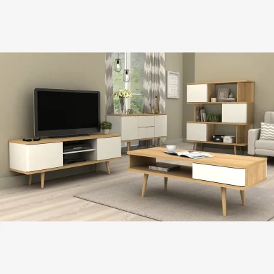 The Range LOFT24 Alandra TV Stand with 2 doors in OakWhite - White