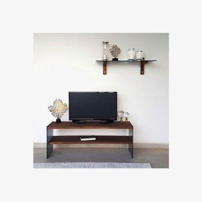 The Range Solid Wood and Glass TV Unit Shelf Tv101 Smoked Walnut - Smoked & Walnut
