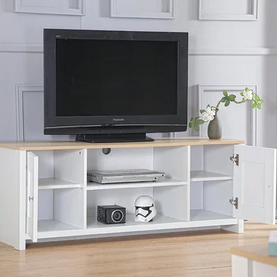 The Range Large Wooden TV Unit With Oak Effect Top - White