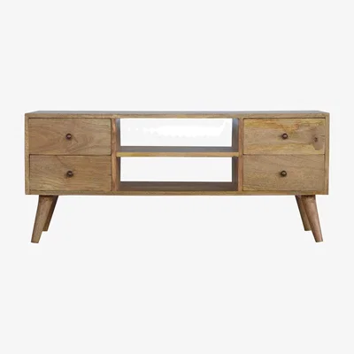 The Range Wood Scandinavian Style 4 Drawer 2 Open Shelf Media Unit - Orange