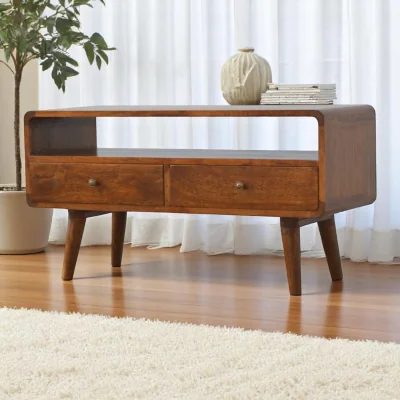 The Range Solid Wood Curved Chestnut Media Unit - Brown