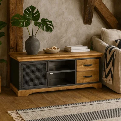 The Range Albatross Mango and Acacia TV Unit 1 Door 2 Drawers - Brown
