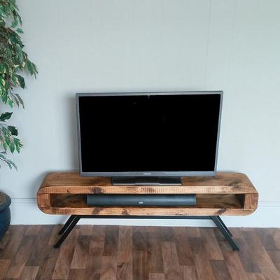 The Range Narrow Retro Style TV Unit with Black Rustic Frame - Medium Oak