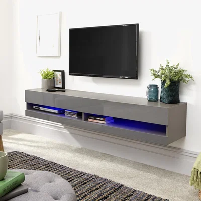 The Range Galicia Wall Mounted TV Unit with LED - Grey / 150cm
