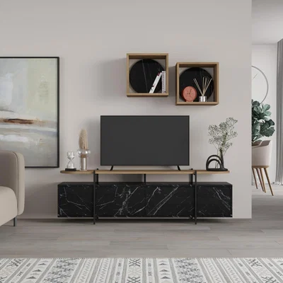 The Range Hanley Modern Tv Unit With Wall Storage Unit - Black Marble Effect